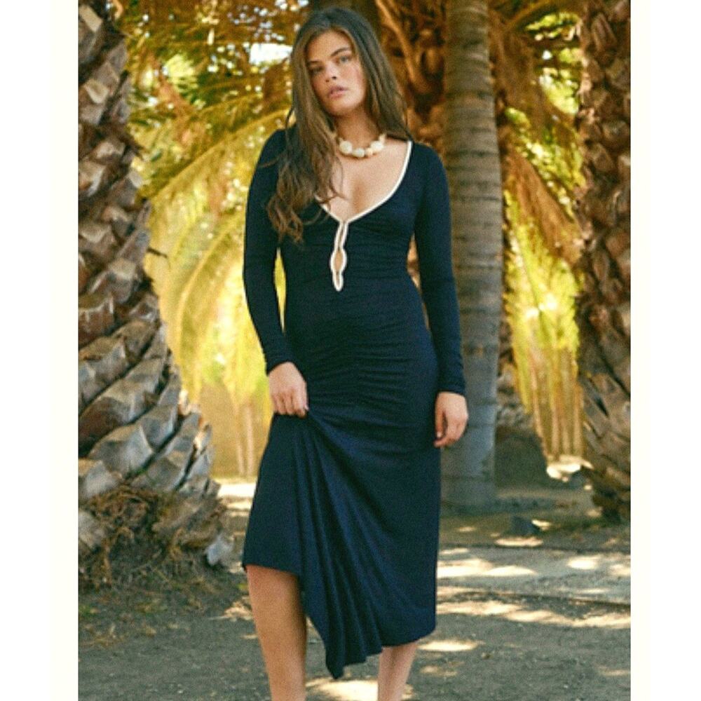 Urban Renewal Teal Green Stretchy Ruched Long Sleeve Maxi‎ Dress Size S NEW